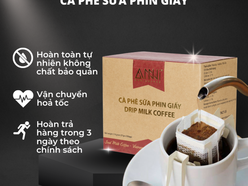 Cà phê sữa phin giấy thành phần Arabica Cầu Đất và Robusta Buôn Mê Thuột (10 gói/hộp) Anni Coffee, Drip Milk Coffee